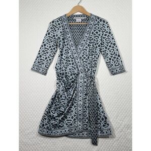 Gretchen Scott Womens XXS Wrap Dress 3/4 Sleeve Blue/Gray Geometric V Neck